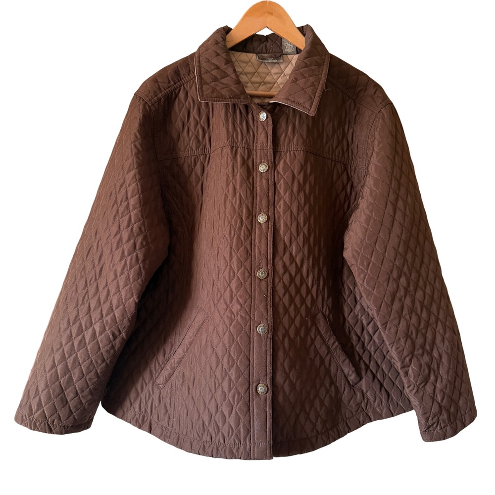 Jane Ashley Quilted Barn Jacket Polyester Plus 1X Brown Equestrian Coat